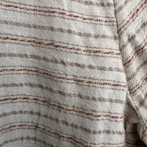 Hem & Thread Boho Peplum Ruffle Long Sleeve Pullover Top Sz L Beige Linen Cotton - Picture 6 of 11